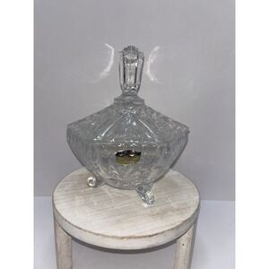 VTG Irena Polonia Lead Crystal Hexagon Shaped 3-Footed Candy Dish w/ Lid - 7.5"T